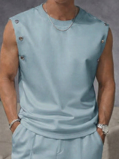 Casual Button Accent Tank Top Pants Set