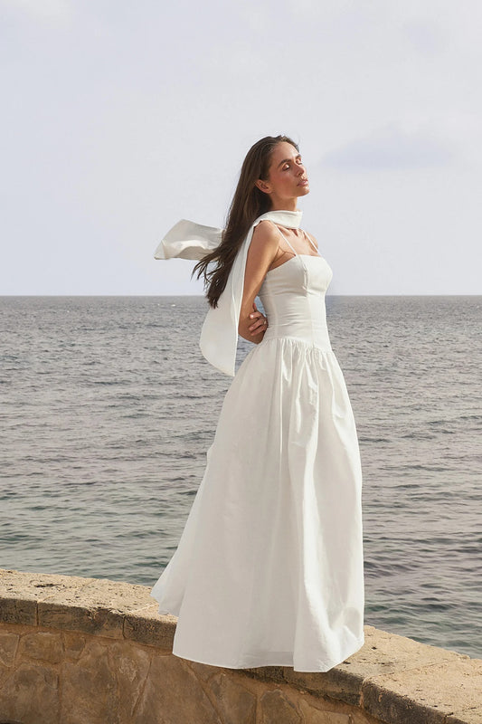 Bianca - Vestido maxi de algodón con detalle de lazo