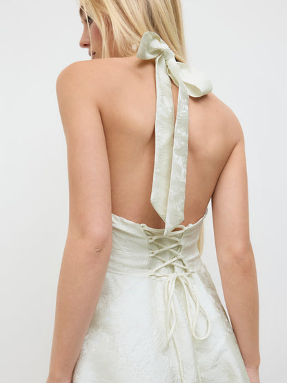 Bianca - Vestido Maxi de Encaje Floral Jacquard con Cuello Halter