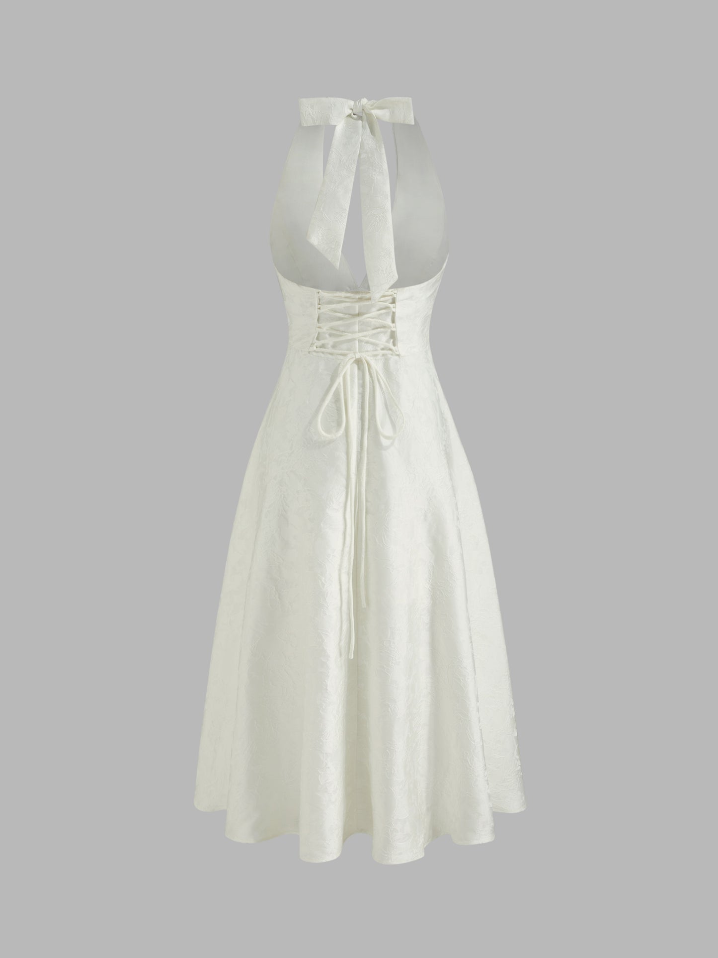 Bianca - Vestido Maxi de Encaje Floral Jacquard con Cuello Halter