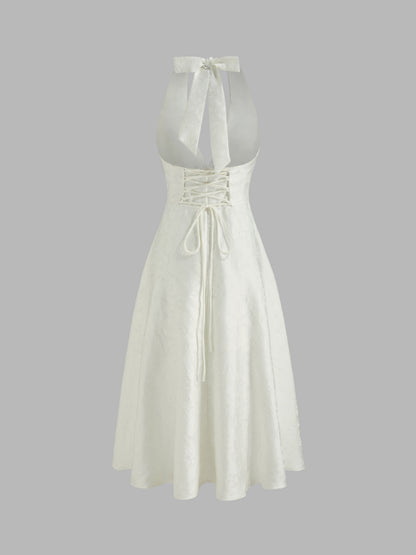 Bianca - Vestido Maxi de Encaje Floral Jacquard con Cuello Halter