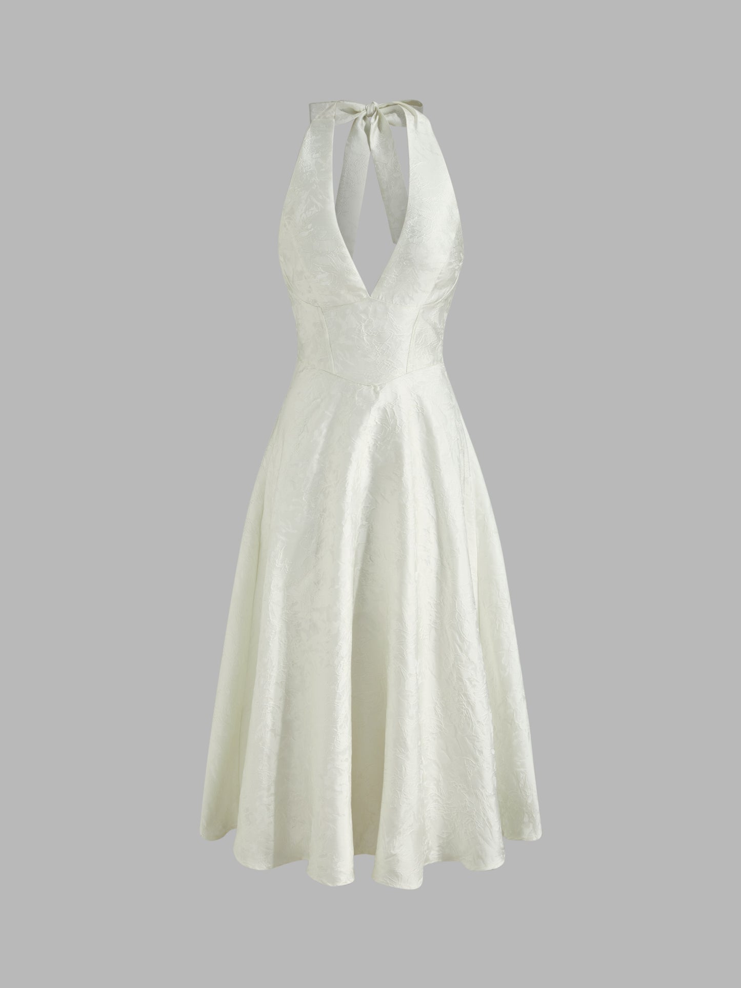 Bianca - Vestido Maxi de Encaje Floral Jacquard con Cuello Halter